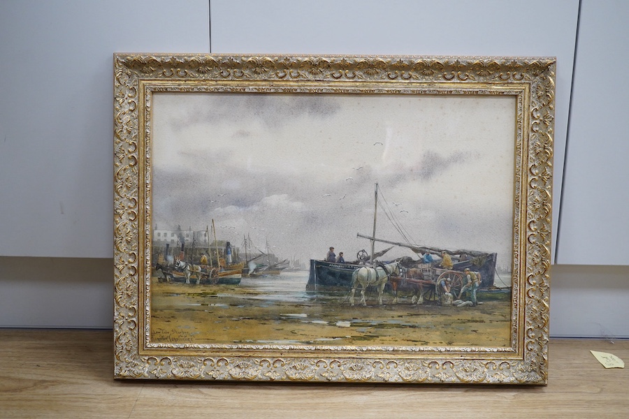 George Hamilton Constantine (1878-1967), watercolour, ‘Low tide at Scarborough’, signed and inscribed, 34 x 49cm, ornately framed. Condition - some spots of foxing